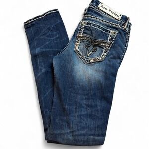 Rock Revival Elvina straight embellished western punk denim blue jeans size 29